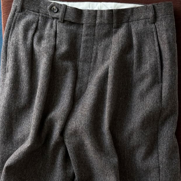 Tweed design 2 tuck wide straight slacks