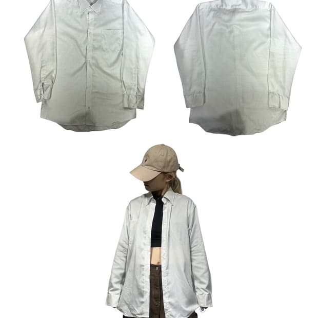 일본 빈티지 화이트 오버핏 스트라이프 셔츠 L