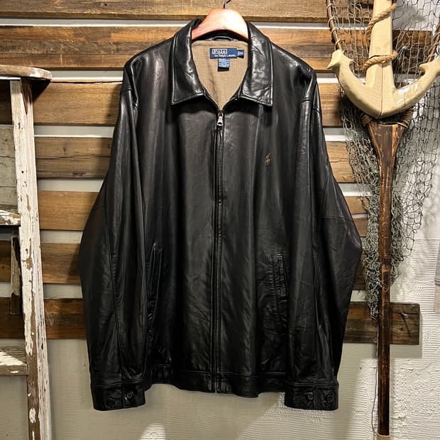 [XL]폴로 랄프로렌 맥스웰 램스킨 블랙 레더 자켓