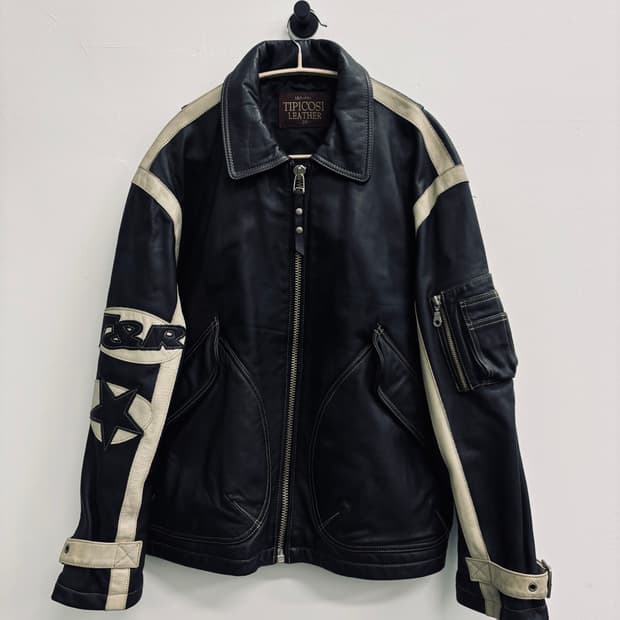 90s T&R 소가죽 레이싱 자수 레더 지켓