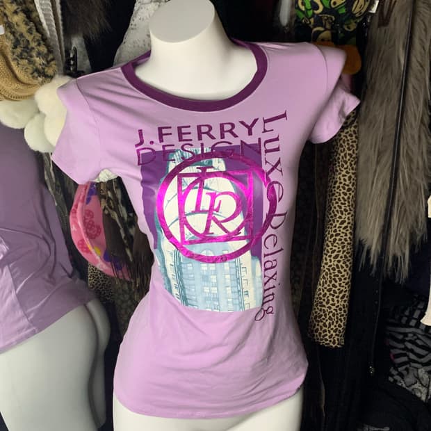 y2k 연보라 프린팅 슬림 반팔