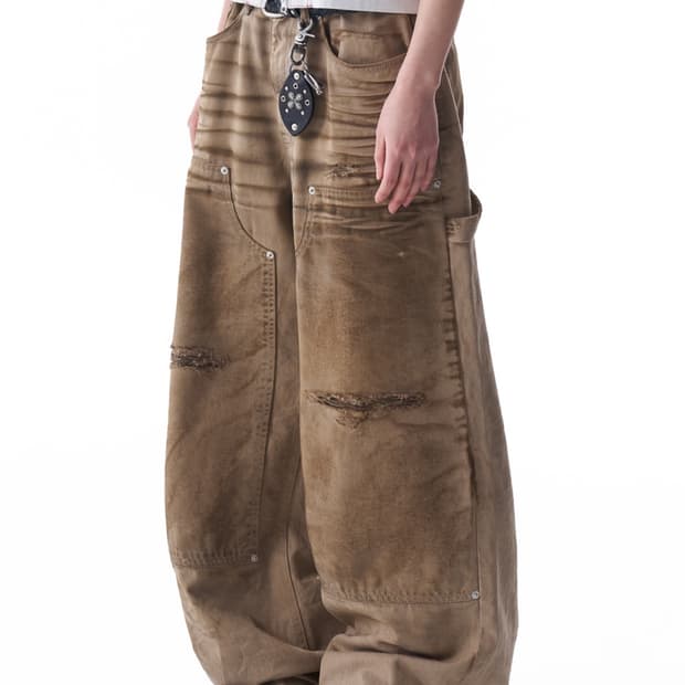 Dirty Washed Double Knee Cotton Pants
