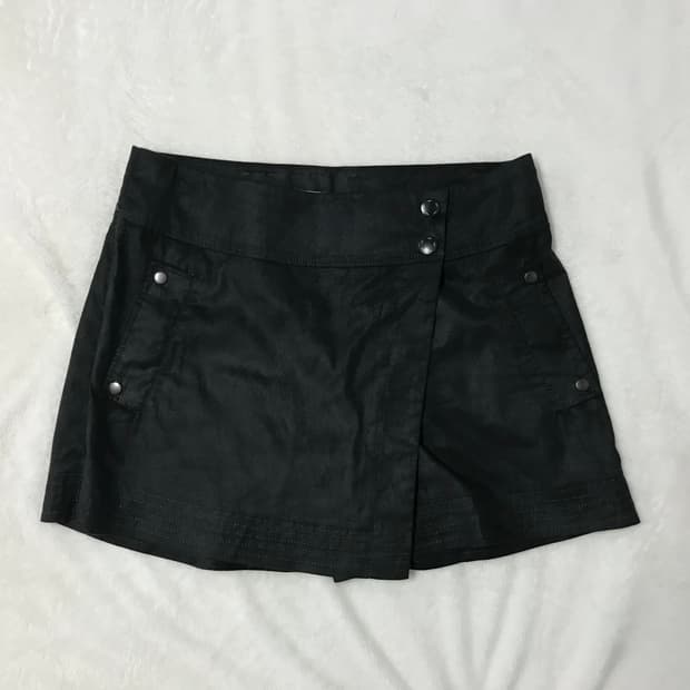 블랙 가죽 랩 스커트 팬츠 반바지 치마바지