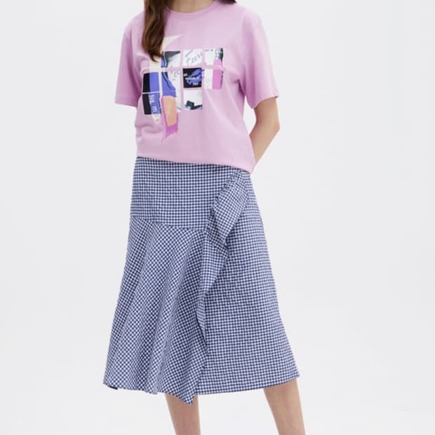 한섬 sjsj 시어서커 랩 스커트