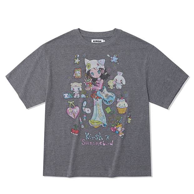 키르시 썬원버드 그래픽 빅 오버사이즈 그래픽 티셔츠 멜란지 그레이
