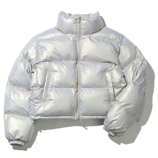 Glossy Crop Puffer Jacket-Silver