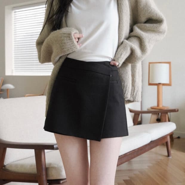 Uur 유유알 브리드 랩 스커트-팬츠 [블랙]