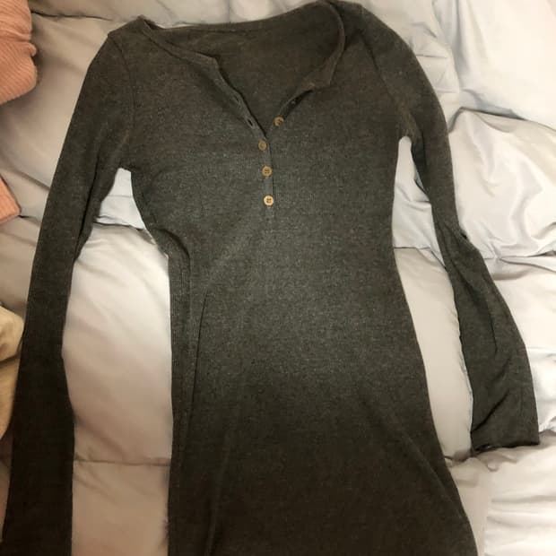 차콜 골지 헨리넥 y2k 긴팔티셔츠