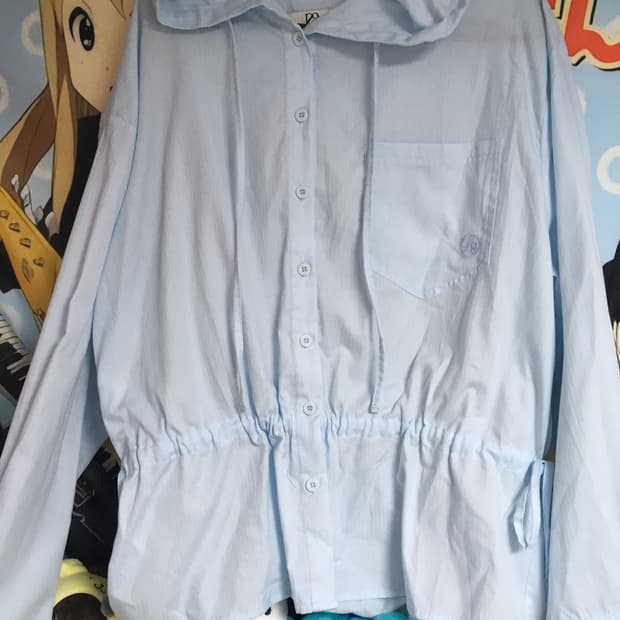 (1회착)일리고 스트라이프 후디 셔츠 블루