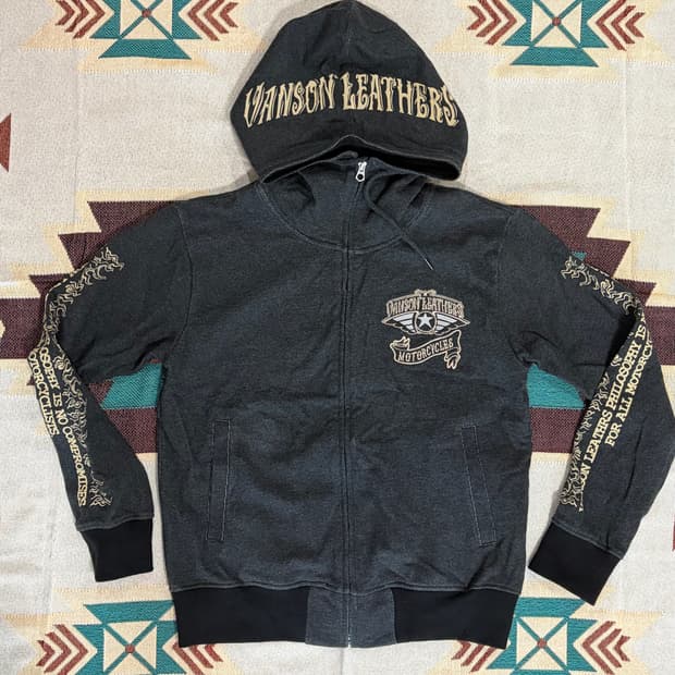 밴슨 레더 자수 로고 모터사이클 후드집업 