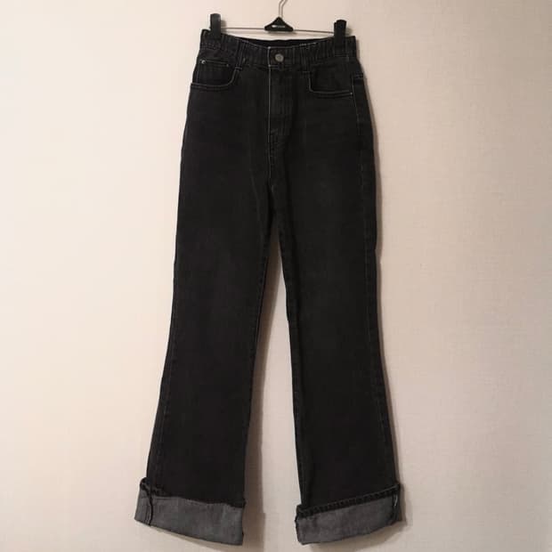 roll up black denim boots cut pants