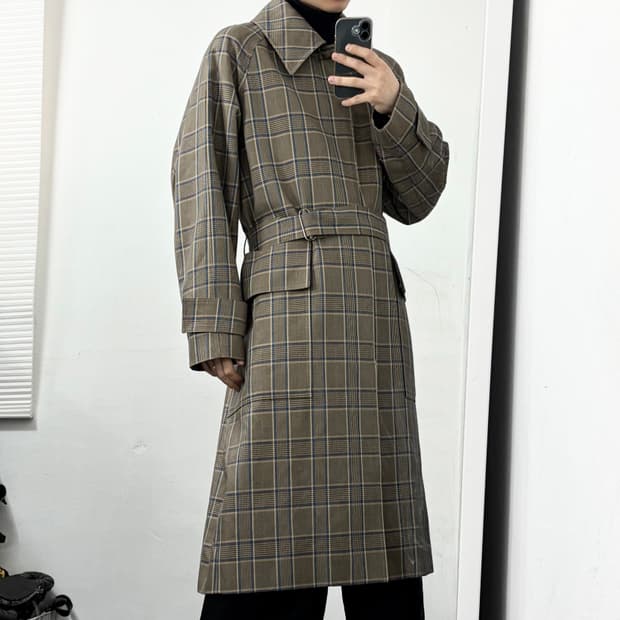 솔리드옴므 체크 롱 트렌치 코트