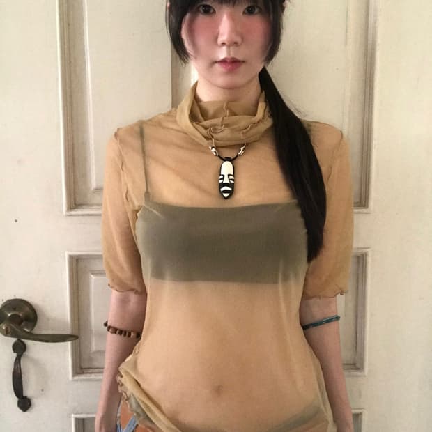 vintage see-through beige mash top
