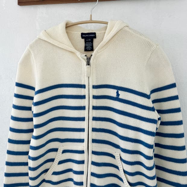 폴로 카키 니트 후드집업