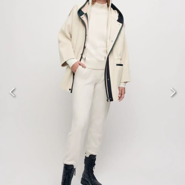 마쥬 MAJE 에크루 후드 배색 울 코트 0사이즈