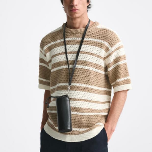 자라 스트라이프 반팔 니트 L