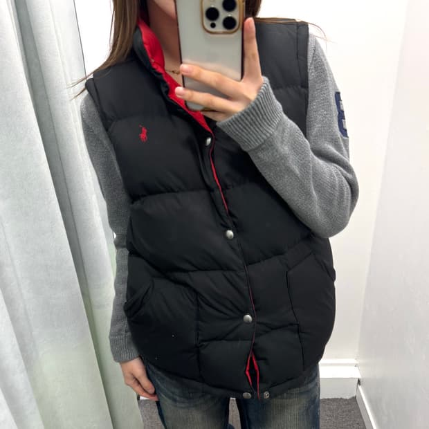 폴로 레드 블랙 리버시블 패딩조끼
