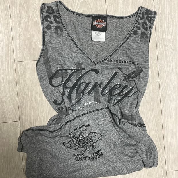 할리데이비슨 그레이 큐빅 레터링 나시 슬리브리스 민소매 펑크 y2k 