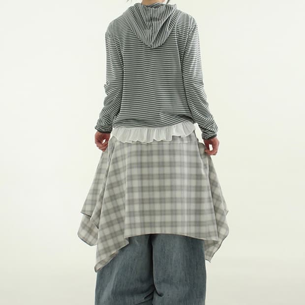 체크 레이어드 밴딩 스커트 