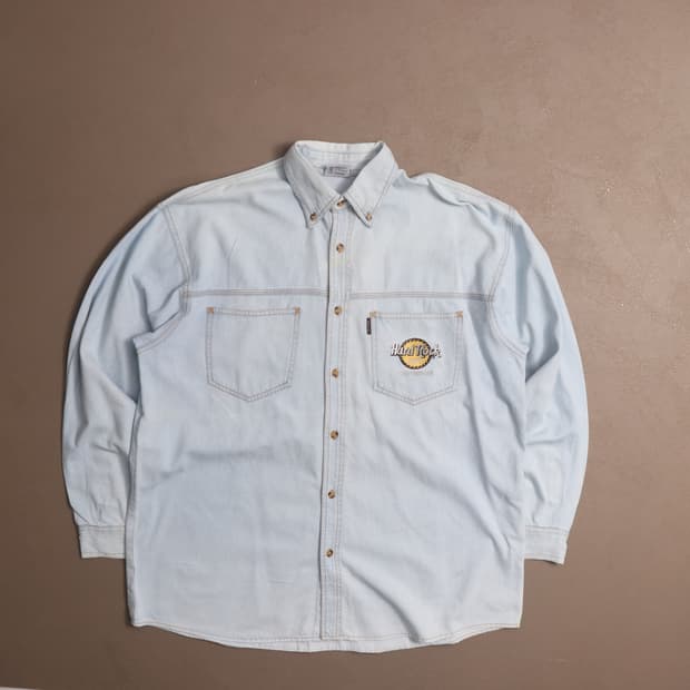 90's 하드락카페 빅로고 데님셔츠 A1546