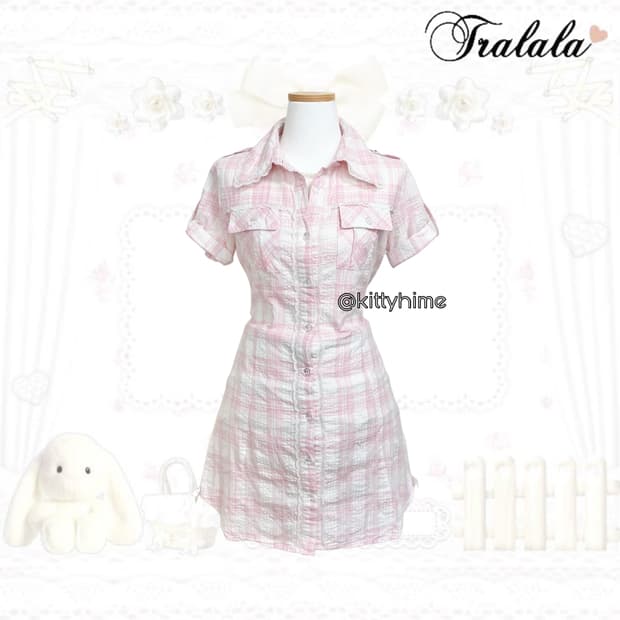 Tralala 트랄라라핑크 체크 셔츠원피스 히메갸루 히메카지 러블리갸루