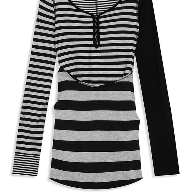 STRIPE CONVERTIBLE HOOK TOP DRESS BLACK