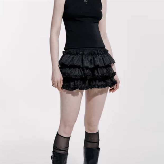 러프넥 튜튜 팬츠 스커트 블랙