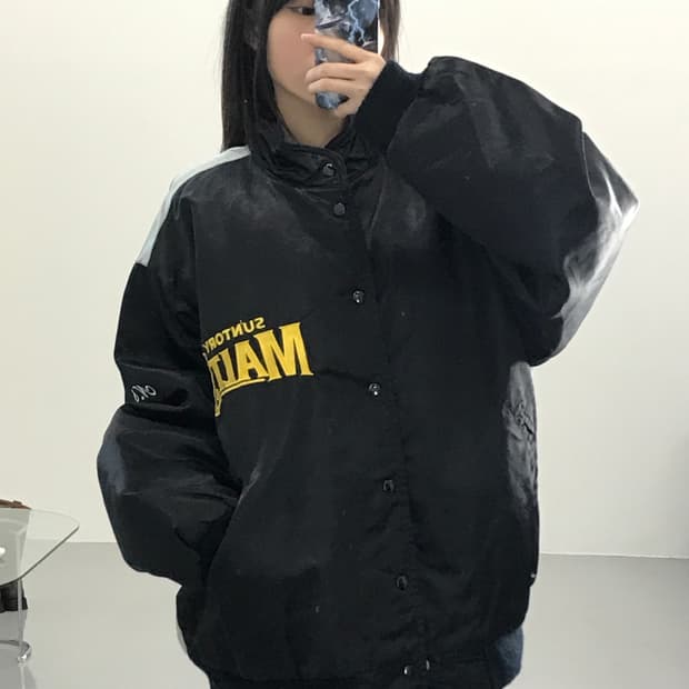 90's 산토리몰츠 빅로고 나일론 베이스볼 자켓