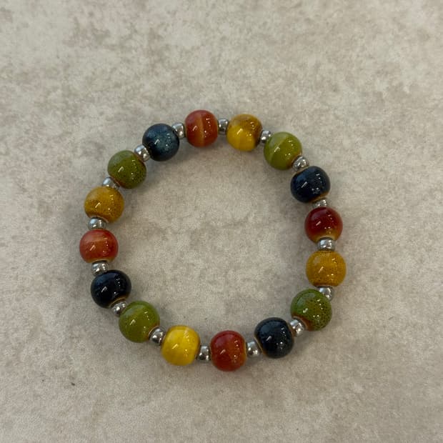 레인보우 도자기 비즈 팔찌
