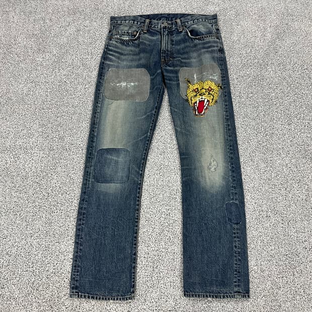 RNA JAPAN 레오파드 송치 패치워크 데님