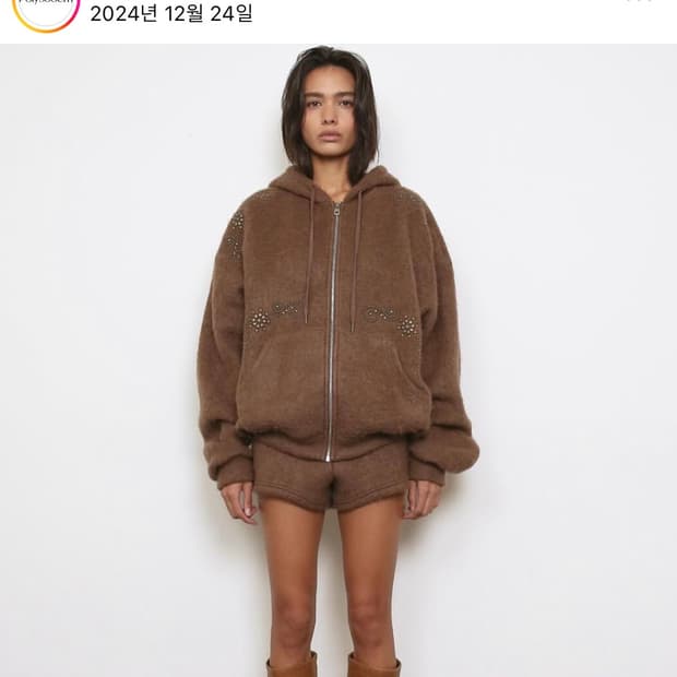 POLYSOOEM 스터드 후드 집업 브라운
