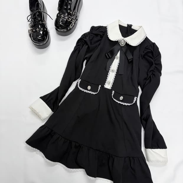 양지뢰 고스로리 셔링 원피스 디어리 서브컬쳐 일본빈티지