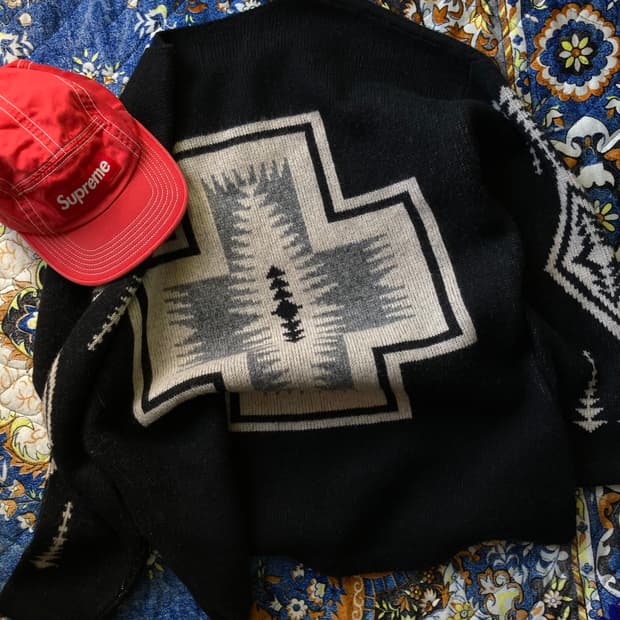 펜들턴 나바호 패턴 사우스웨스턴 블랙 울 라운드 니트 스웨터