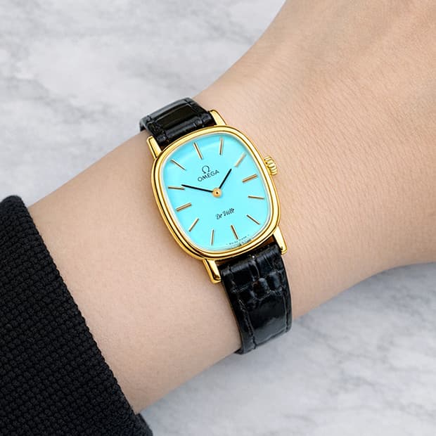 정품 오메가 수동 625 엘립스 이청아 드빌 터키블루 금장 여자 시계