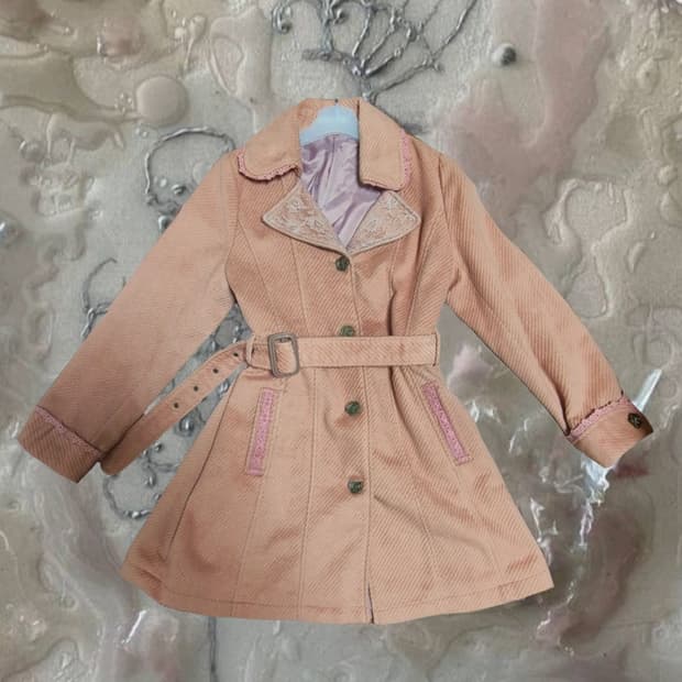 빈티지 슈가슈가룬 레이스 장미 앤틱 엑시즈팜 코듀로이 핑크 트렌치 코트