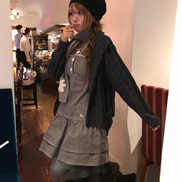 버버리 스트라이프 원피스 도트 패딩 니혼진 코디세트