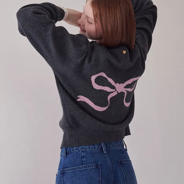 론론 HEART RIBBON JACQUARD KNIT CARDIGAN C