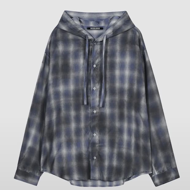 메종미네드 페인트 체크 후드 셔츠 블루 s
