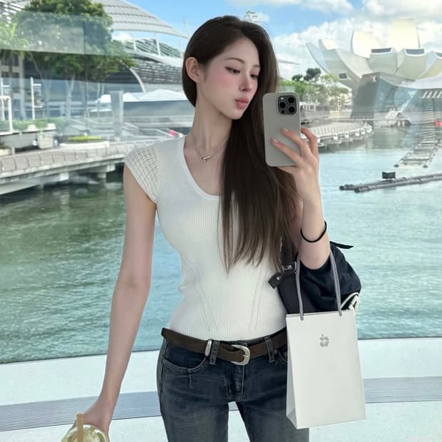 ZARA 자라 콤비 슬리브 니트 탑 화이트