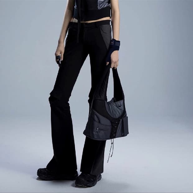 오호스 로우라이즈 니 디테일 팬츠 블랙 2(m)