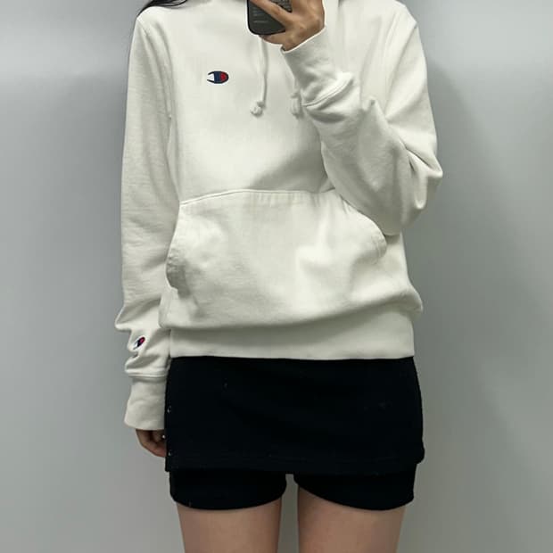 챔피온 리버스위브 화이트 후드티