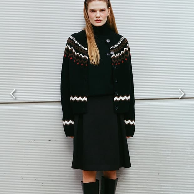 (안유진st) 르누이 램스울100% 자가드패턴 브리티시 가디건 (F)