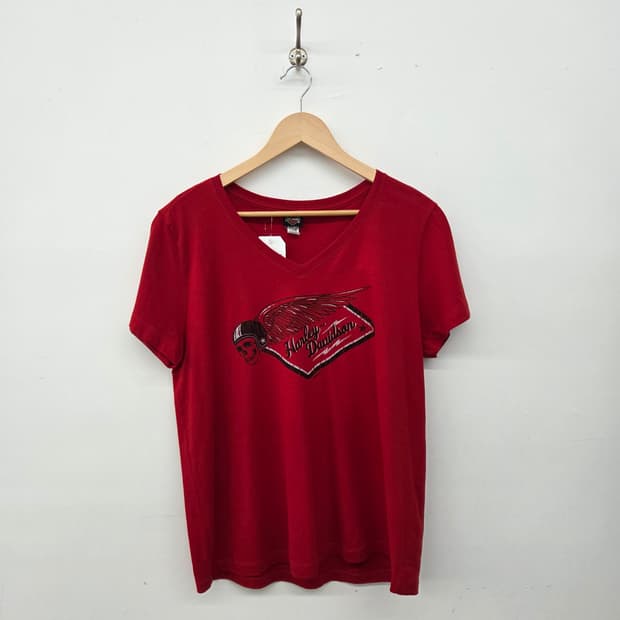 할리 데이비슨 레드 V넥 티셔츠 여XL