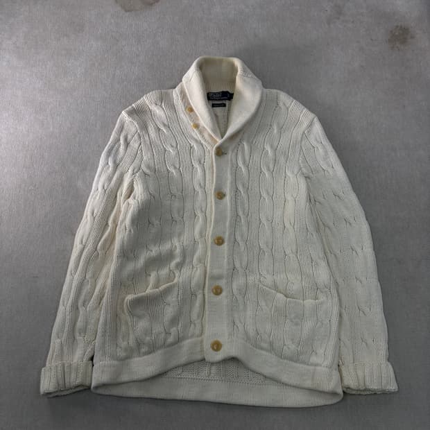 100 폴로랄프로렌 숄카라 핸드니트 꽈배기 가디건