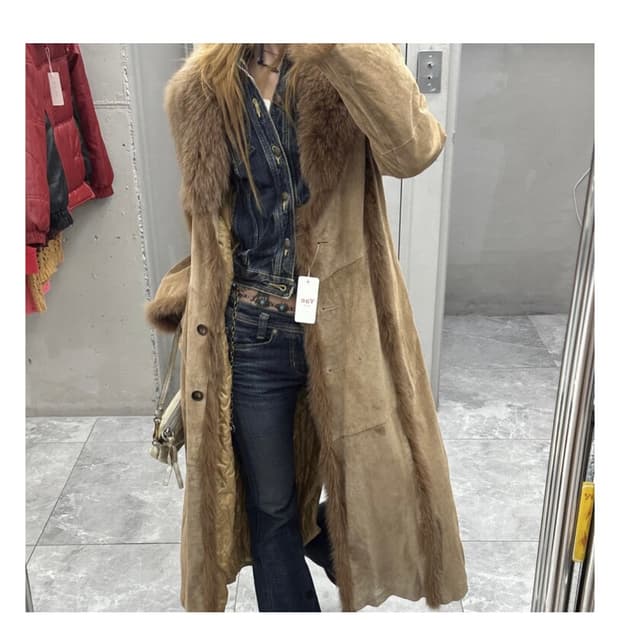 빈티지 야에 리얼레더 퍼 코트