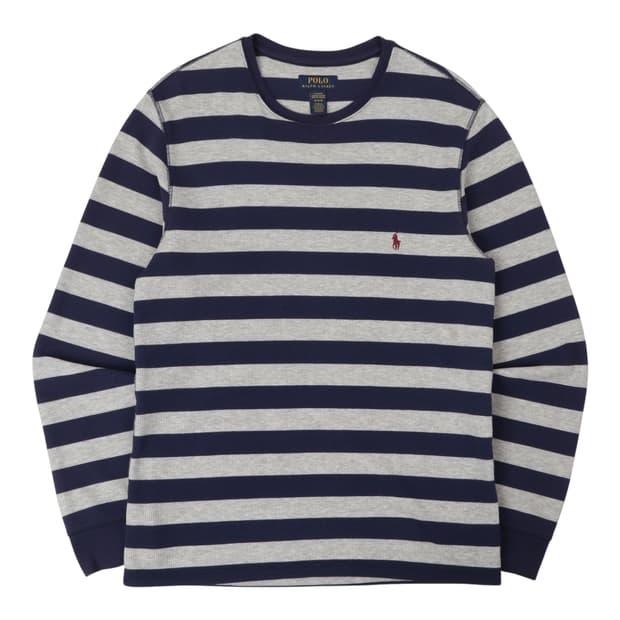 폴로 랄프로렌 네이비 스트라이프 와플 롱슬리브