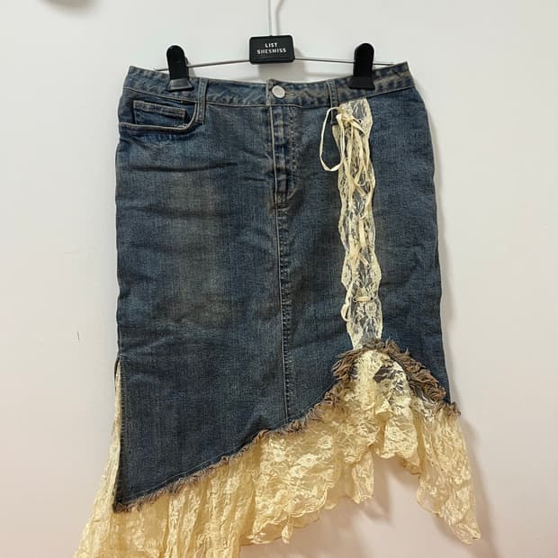 언발란스 스커트 레이스 스커트 일본 빈티지 미디 청치마