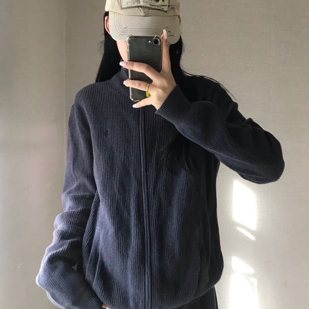 폴로 그레이 와플 니트집업