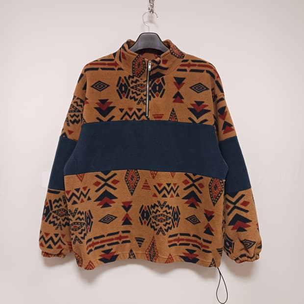 배색 하프 아노락 플리스