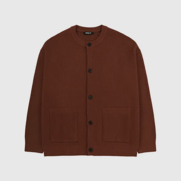 드로우 핏(Draw Fit) 오버사이즈 울 라운드 가디건 [BRICK]